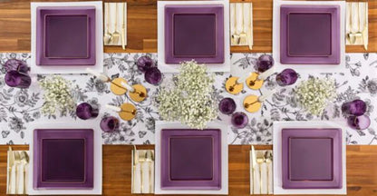 COMBO SET The Edge Collection 10.75" & 7.75" Square Purple With Gold Rim Plastic Dinnerware Combo Disposable Plates SIMCHA Collection