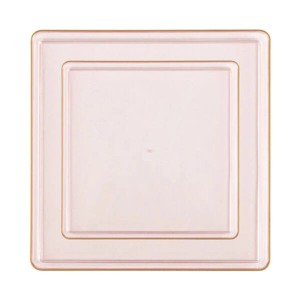 COMBO SET The Edge Collection 10.75" & 7.75" Square Pink With Gold RIme Plastic Dinnerware:20CT Combo Disposable Plates SIMCHA Collection