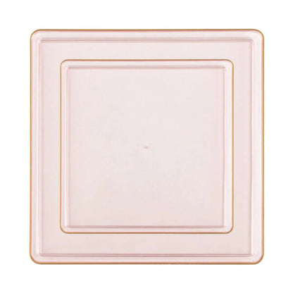COMBO SET The Edge Collection 10.75" & 7.75" Square Pink With Gold RIme Plastic Dinnerware:20CT Combo Disposable Plates SIMCHA Collection