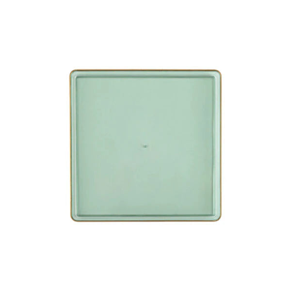The Edge Collection 7.75" Transparent Green with Gold Rim Square Plastic Plates Disposable Plates SIMCHA Collection