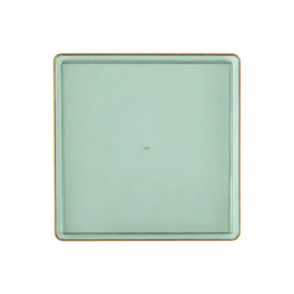 COMBO SET The Edge Collection 10.75" & 7.75" Square Green With Gold Rim Plastic Dinnerware Combo Disposable Plates SIMCHA Collection