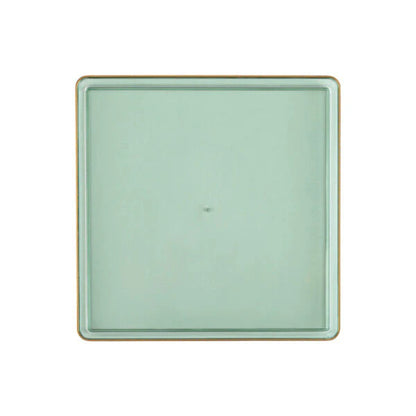 COMBO SET The Edge Collection 10.75" & 7.75" Square Green With Gold Rim Plastic Dinnerware Combo Disposable Plates SIMCHA Collection