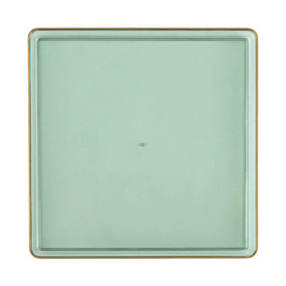 The Edge Collection 10.75" Transparent Green with Gold Rim Square Plastic Dinner Plates Disposable Plates SIMCHA Collection
