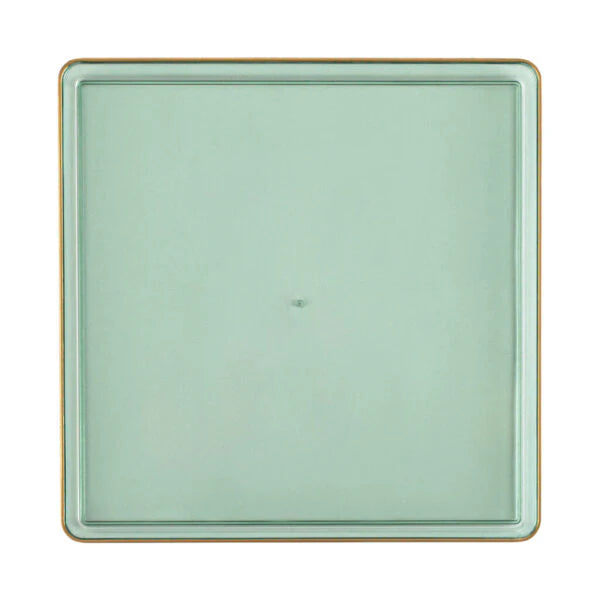 COMBO SET The Edge Collection 10.75" & 7.75" Square Green With Gold Rim Plastic Dinnerware Combo Disposable Plates SIMCHA Collection