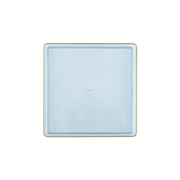 The Edge Collection 7.75" Transparent Blue with Gold Rim Square Plastic Plates Disposable Plates SIMCHA Collection