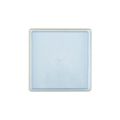 The Edge Collection 7.75" Transparent Blue with Gold Rim Square Plastic Plates Disposable Plates SIMCHA Collection