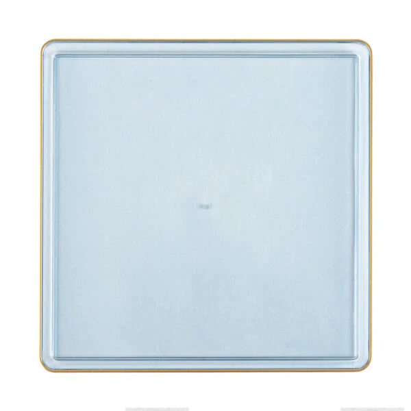 COMBO SET The Edge Collection 10.75" & 7.75" Square Blue With Gold Rim Plastic Dinnerware Combo Disposable Plates SIMCHA Collection