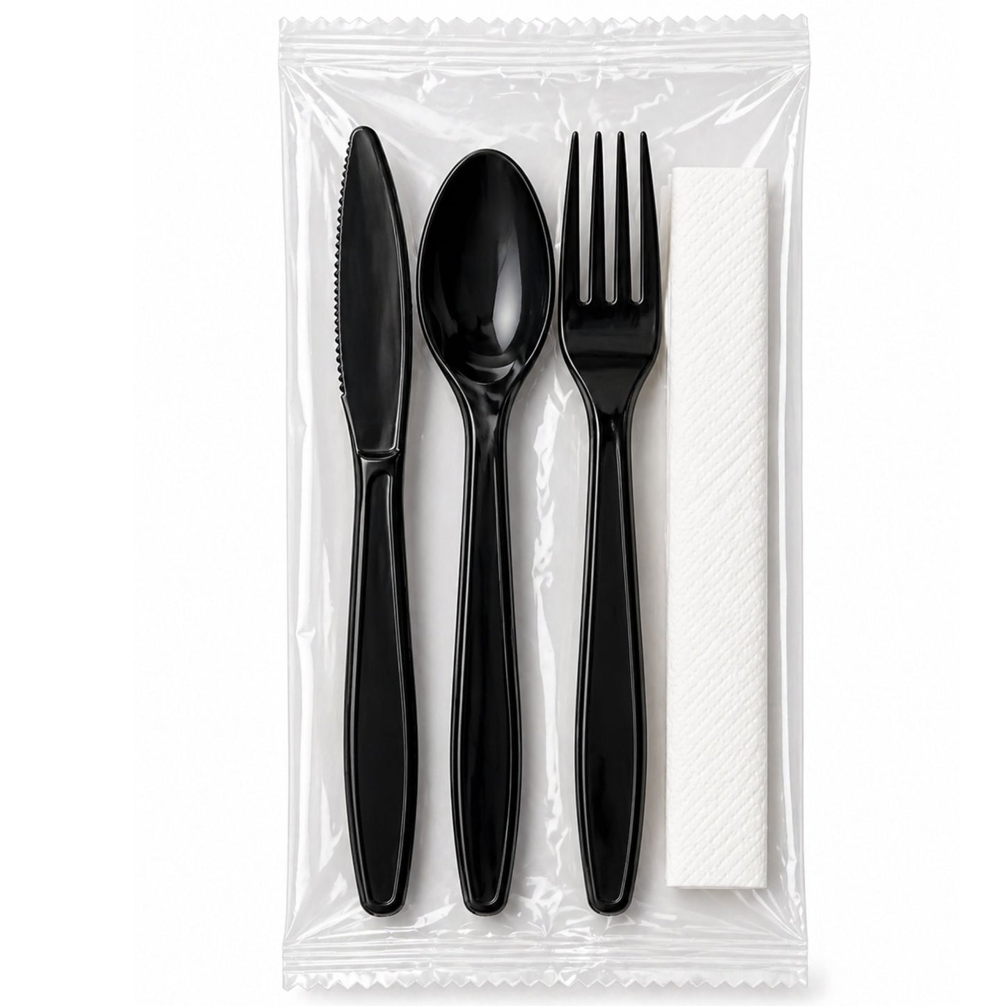 *WHOLESALE* 4 Piece Black Plastic Cutlery Set Heavy Weight 250 Sets/Case Disposable Cutlery VeZee