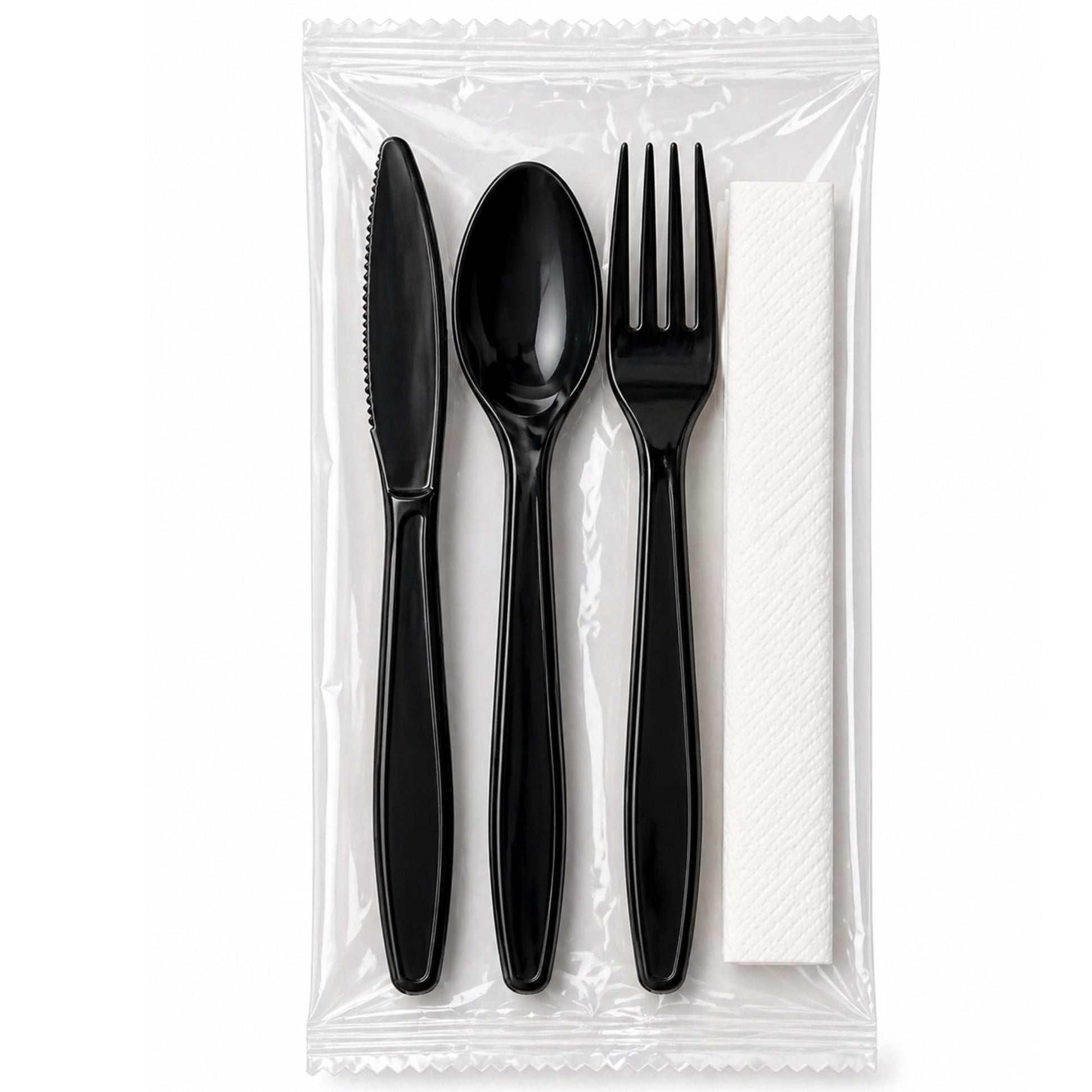 *WHOLESALE* 4 Piece Black Plastic Cutlery Set Heavy Weight 250 Sets/Case Disposable Cutlery VeZee