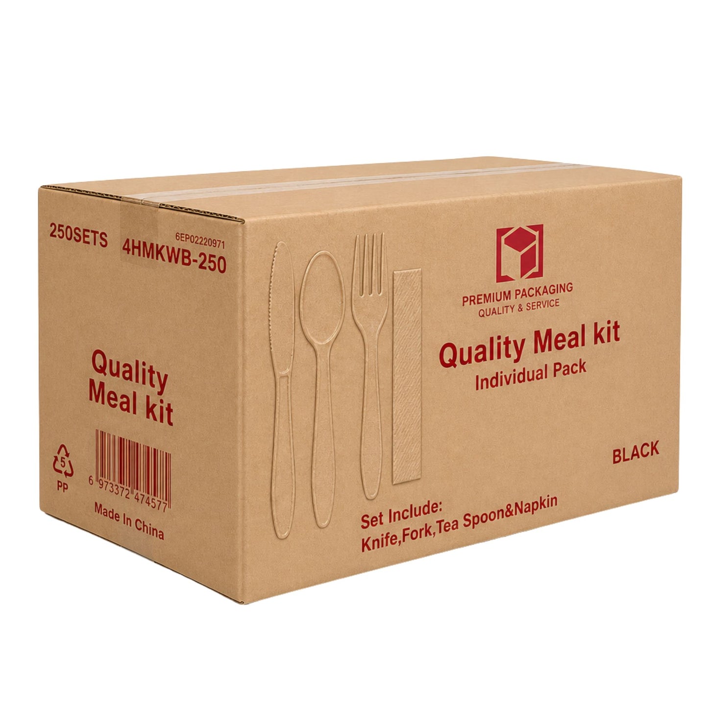 *WHOLESALE* 4 Piece Black Plastic Cutlery Set Heavy Weight 250 Sets/Case Disposable Cutlery VeZee