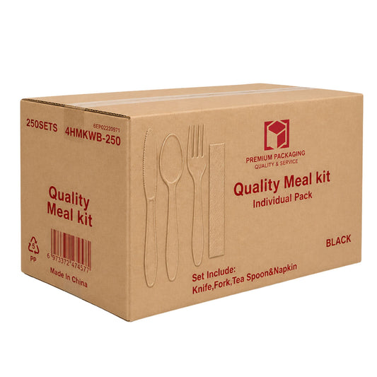 *WHOLESALE* 4 Piece Black Plastic Cutlery Set Heavy Weight 250 Sets/Case