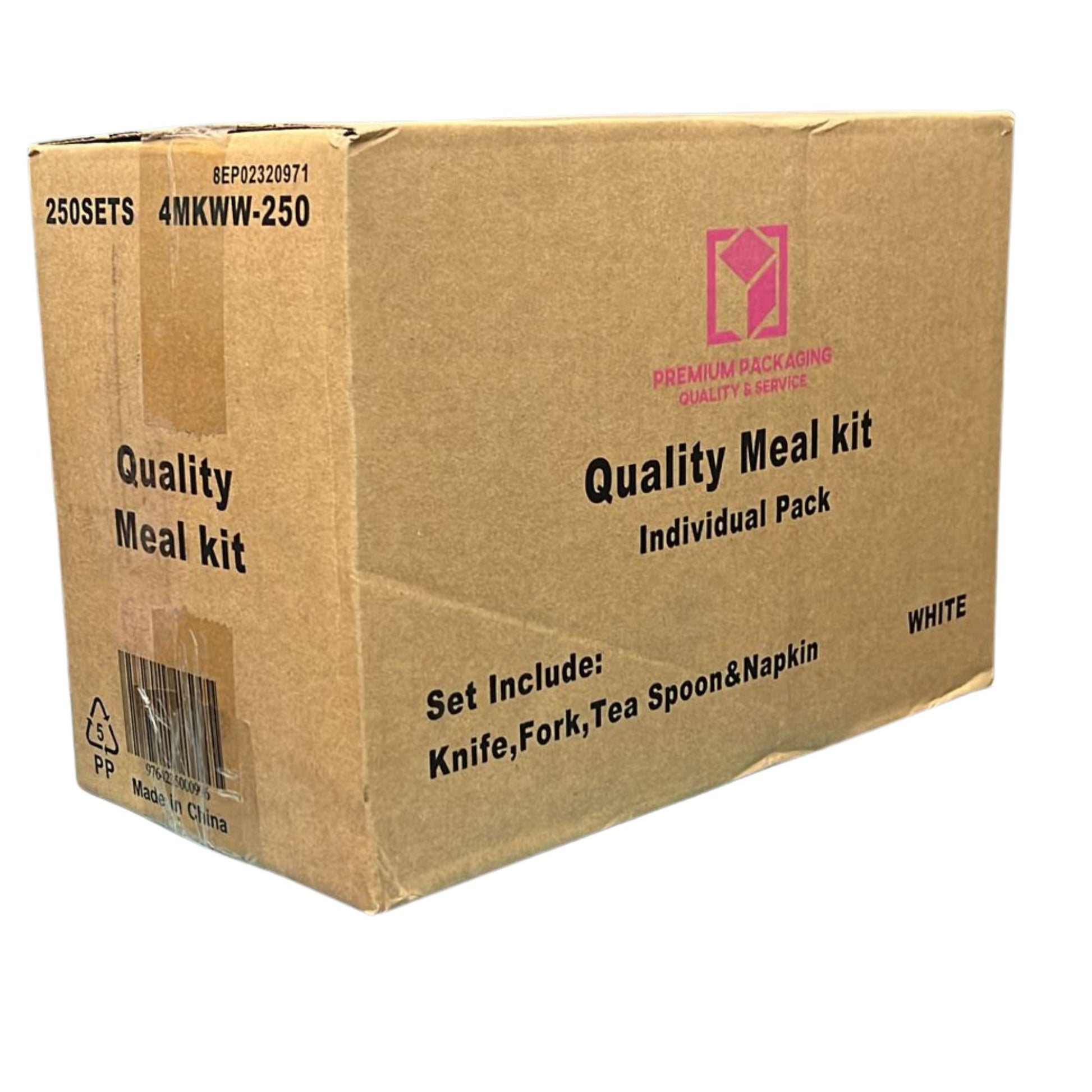 *WHOLESALE* White Medium Weight Wrapped Polypropylene Plastic Cutlery Pack with Napkin – 250 /Case Disposable Cutlery VeZee