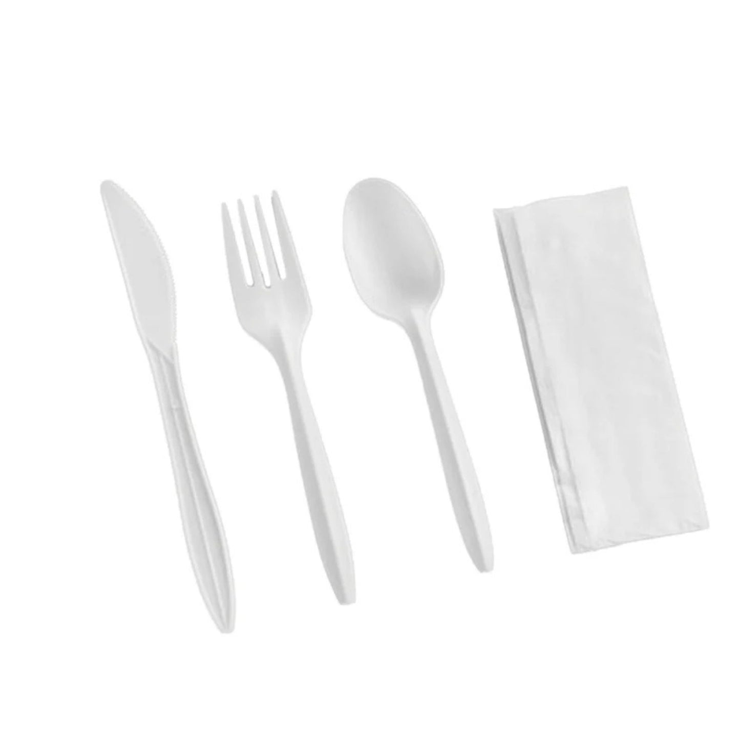 White Medium Weight Wrapped Polypropylene Plastic Cutlery Pack with Napkin Disposable Cutlery Vezee
