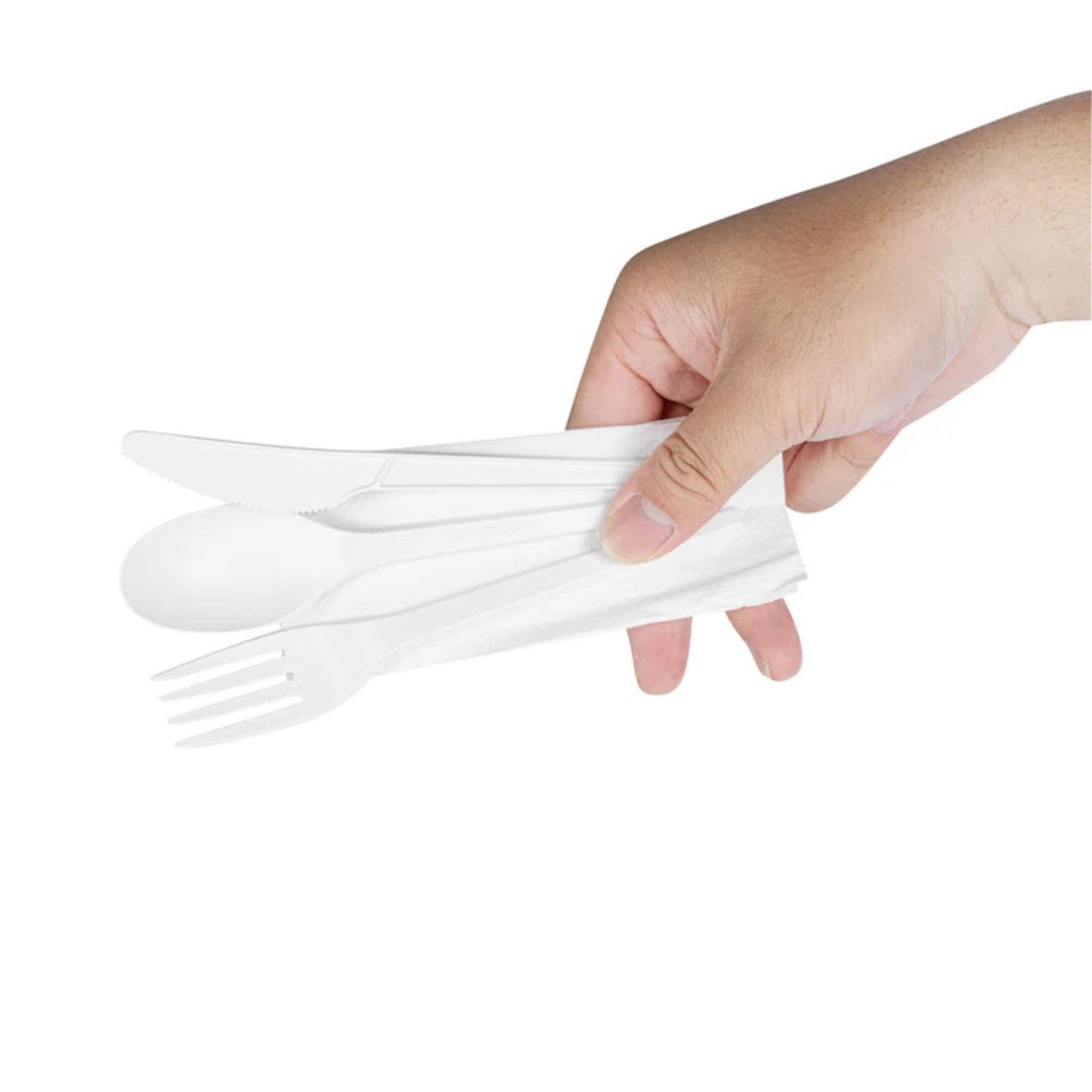 White Medium Weight Wrapped Polypropylene Plastic Cutlery Pack with Napkin Disposable Cutlery Vezee