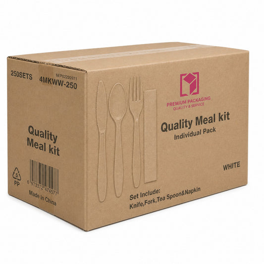 *WHOLESALE* 4 Piece Pack White Plastic Disposable Cutlery Medium Weight 250sets/Case Disposable Cutlery VeZee