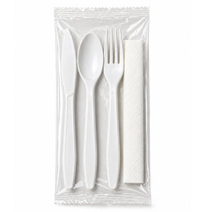 *WHOLESALE* 4 Piece Pack White Plastic Disposable Cutlery Medium Weight 250sets/Case Disposable Cutlery VeZee
