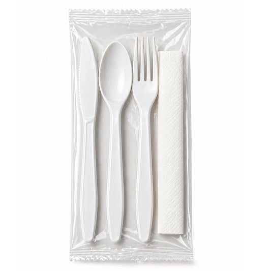 *WHOLESALE* 4 Piece Pack White Plastic Disposable Cutlery Medium Weight 250sets/Case Disposable Cutlery VeZee
