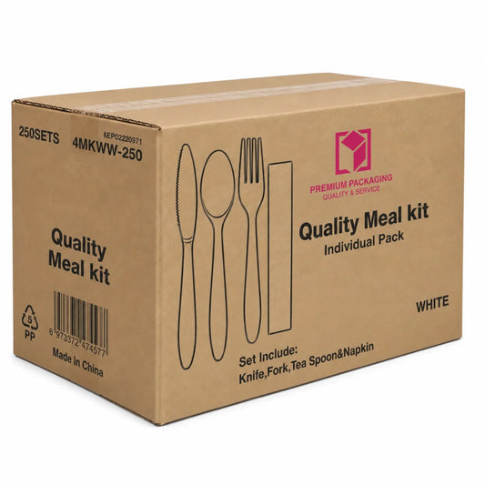 *WHOLESALE* 4 Piece Pack White Plastic Disposable Cutlery Medium Weight 250sets/Case Disposable Cutlery VeZee