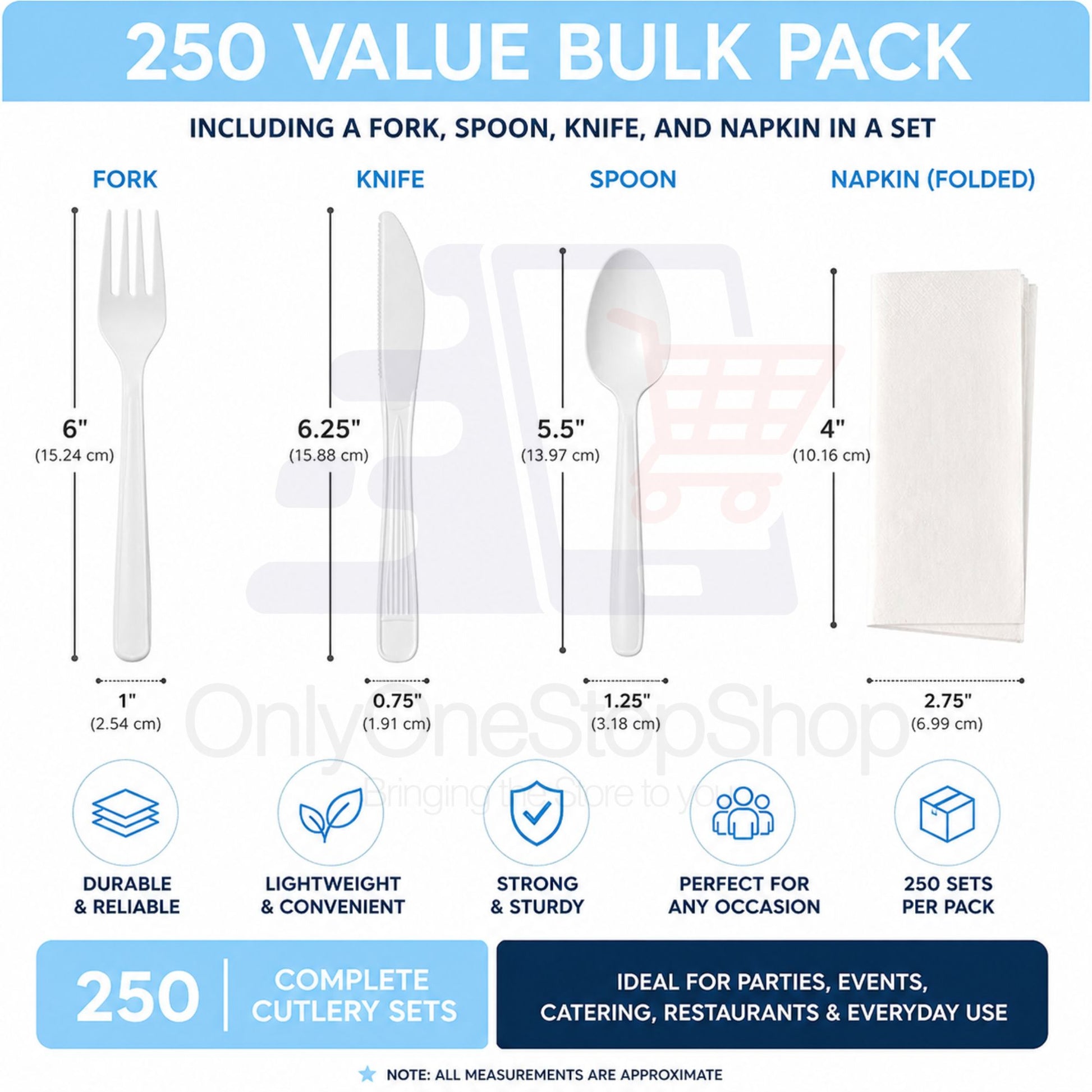 *WHOLESALE* 4 Piece Pack White Plastic Disposable Cutlery Medium Weight 250sets/Case Disposable Cutlery VeZee