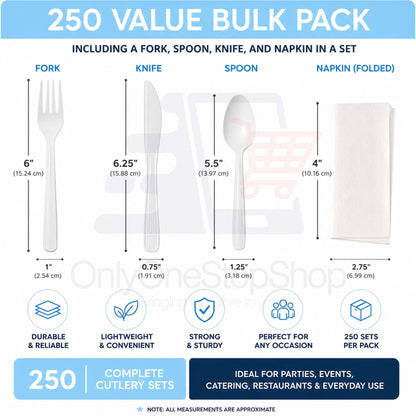 *WHOLESALE* 4 Piece Pack White Plastic Disposable Cutlery Medium Weight 250sets/Case Disposable Cutlery VeZee