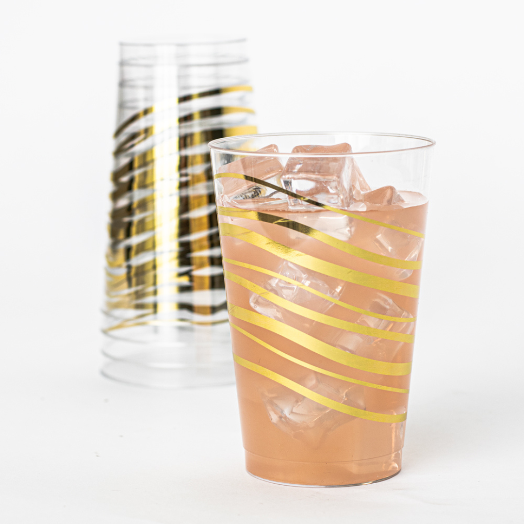 12oz Plastic Disposable Ripple Transparent Gold Cups Tumblers Lillian Tablesettings