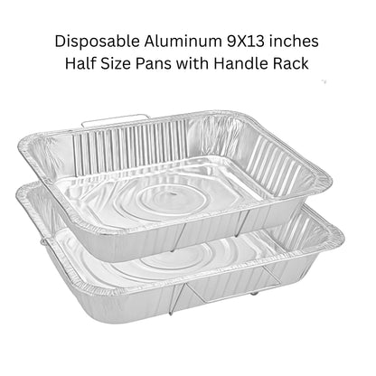 Disposable Aluminum Roaster & Pan Combo Pack with Handle Racks – Turkey Roaster, Full Size, and Half Size Pans