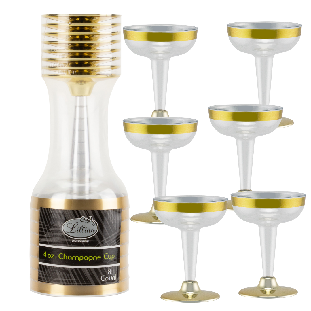 4oz Plastic Champagne Cocktail Glasses With Gold Rim & Bottom Champagne Cocktail Lillian Tablesettings