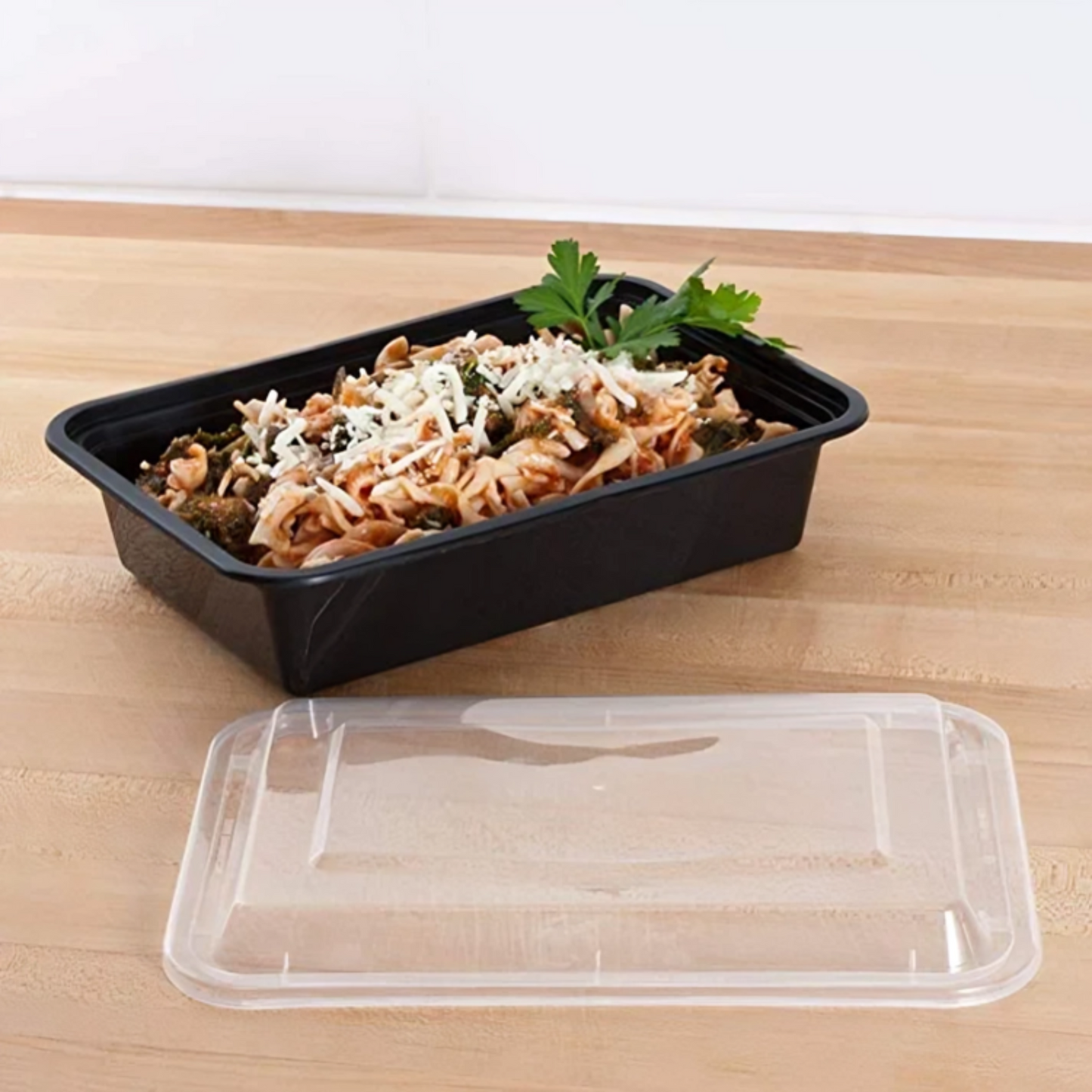 16oz. Disposable Black Rectangular Meal Prep/ Bento Box Containers with Lids Food Storage & Serving VeZee   