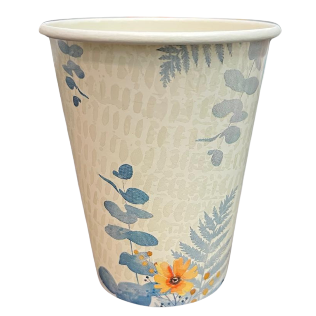 Floral Bliss Teal 12oz Paper Cups Disposable Cups Nicole Home Collection