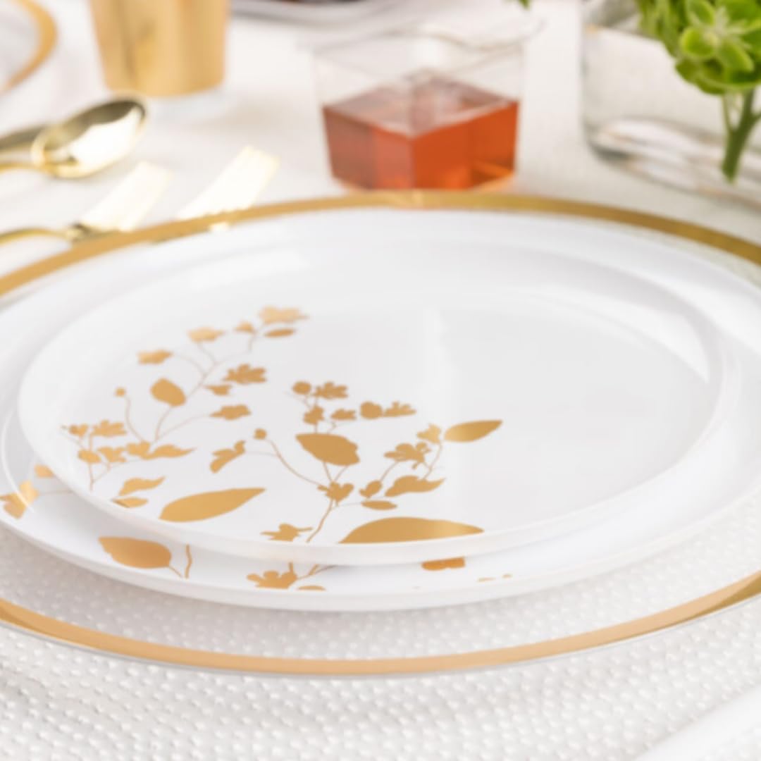 Garden Collection White and Gold Round Dinner Plates 10" Tablesettings Blue Sky