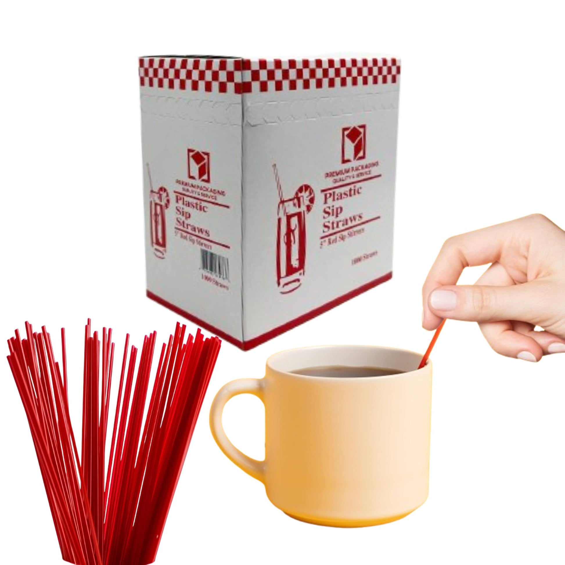 *WHOLESALE* 5" Disposable Red Plastic Heavy Duty Sip Stirrers - Coffee Stirrer Straws | 10,000 ct. Stirrers Nicole Collection   