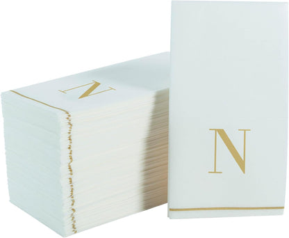 Letter N Gold Monogram Paper Disposable Dinner Napkins | 14 Napkins Napkins Luxe Party NYC