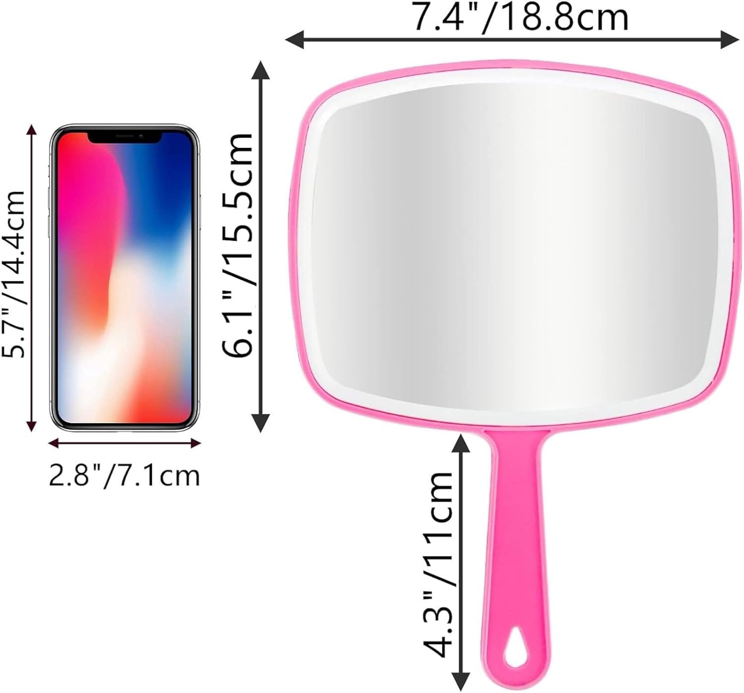 99¢ Hand Mirror, Pink Handheld Mirror with Handle, 6.3" W x 9.6" L VeZee