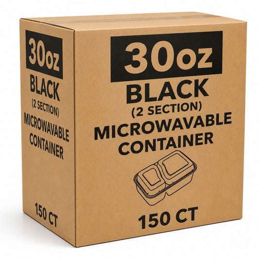 *WHOLESALE* 30oz Plastic Black Rectangular 2 Compartment Containers w/ lids 150/Case Dispoable Food Storage Containers VeZee