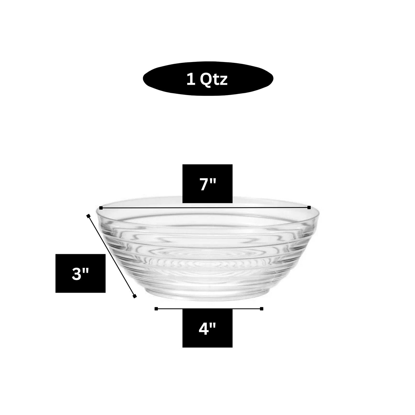 1 Quart 7 inch Small Heavyweight Plastic Ringed Serving Bowl