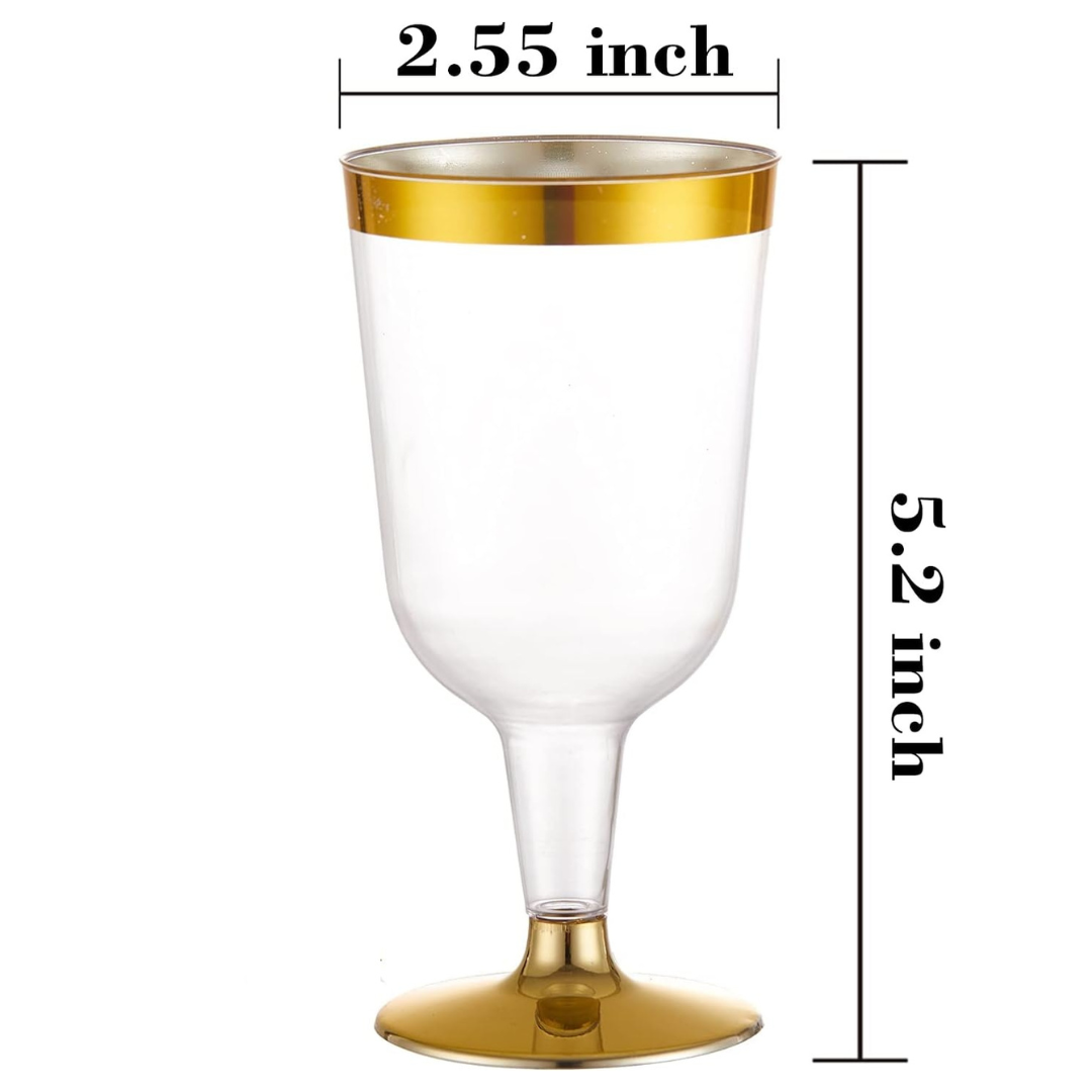 6.5oz Plastic 2-Pcs Wine Cups With Gold Rim & Bottom Champagne Glasses Lillian Tablesettings