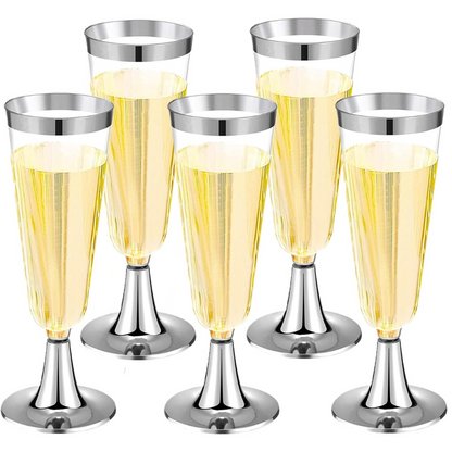 4.5oz Plastic 2-Pcs Champagne Flutes With Silver Rim & Bottom Champagne Flutes Lillian Tablesettings