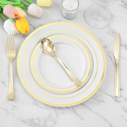 Cutlery Silverware Extra Heavyweight Disposable Flatware Spoons Gold Tablesettings Lillian   