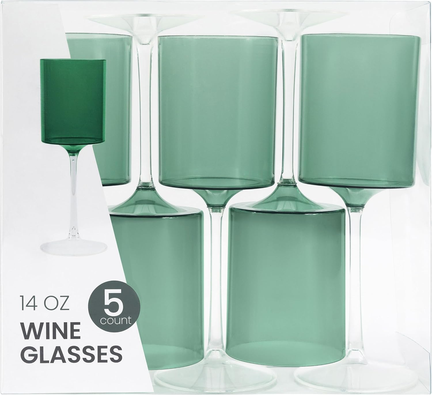 Two Tone 14 Oz Green /Clear Plastic Wine Goblets Wine Goblets SIMCHA Collection