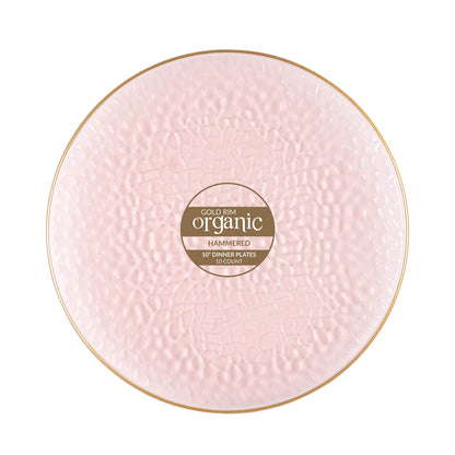 Organic Hammered Pink Gold Rim 10″ Plates Tablesettings Blue Sky