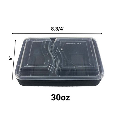 *BULK* 30oz Black Rectangular 2 Section MealPrep Containers With Clear Lids Food Storage & Serving VeZee   
