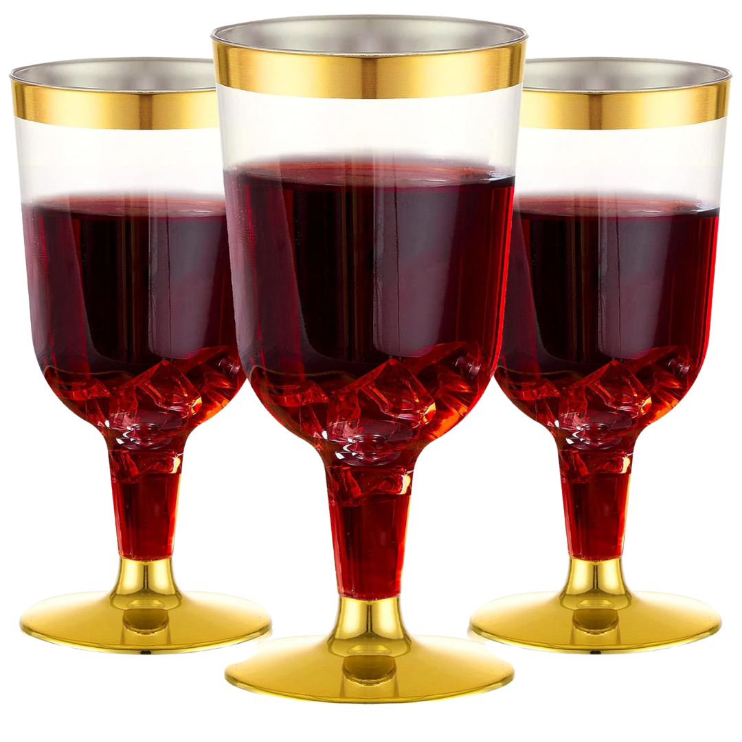 6.5oz Plastic 2-Pcs Wine Cups With Gold Rim & Bottom Champagne Glasses Lillian Tablesettings