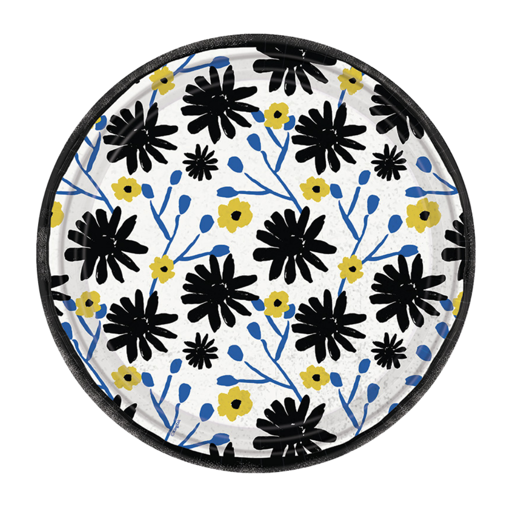 Floral Indigo 10" Meal/Dinner Paper Plates Disposable Plates Nicole Home Collection