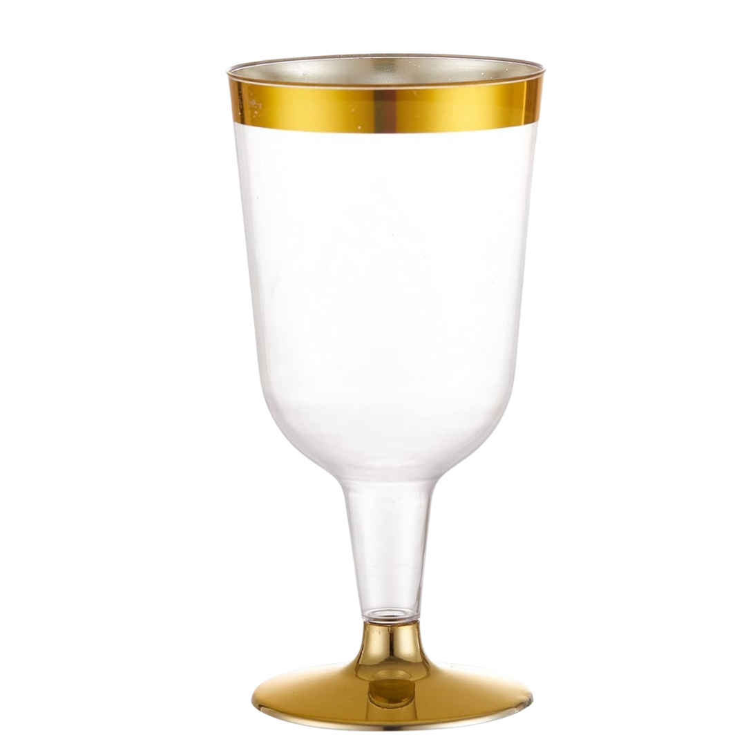 6.5oz Plastic 2-Pcs Wine Cups With Gold Rim & Bottom Champagne Glasses Lillian Tablesettings