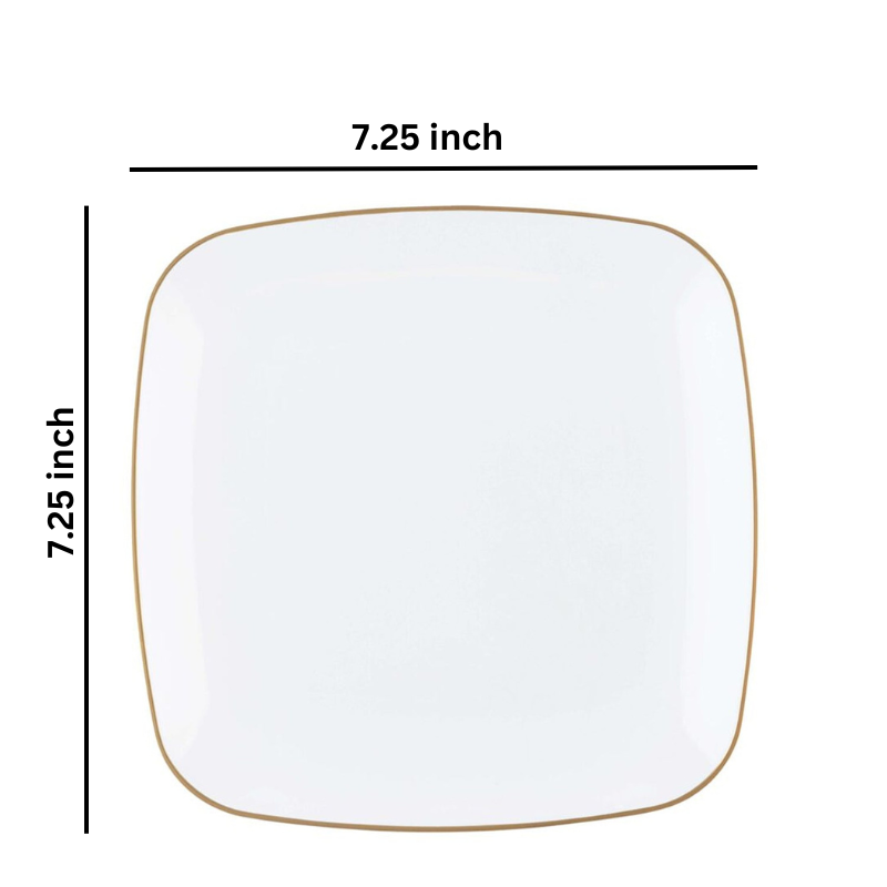 Organic Collection White and Gold Rim Square Dinner Plates 7.25" Tablesettings Blue Sky   