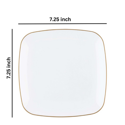 Organic Collection White and Gold Rim Square Dinner Plates 7.25" Tablesettings Blue Sky