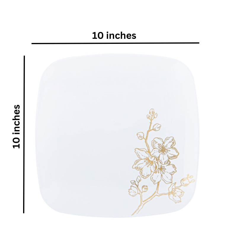 Gold Buds Collection White and Gold Square Round Dinner Plates 10" Tablesettings Blue Sky   