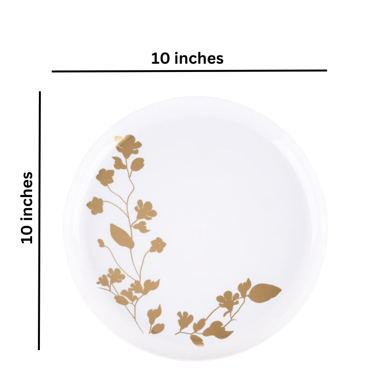 Garden Collection White and Gold Round Dinner Plates 10" Tablesettings Blue Sky   