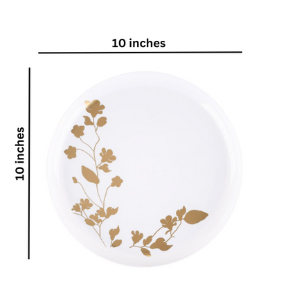 Garden Collection White and Gold Round Dinner Plates 10" Tablesettings Blue Sky   