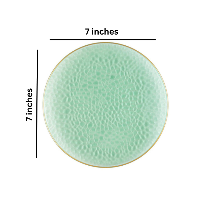 Organic Hammered Green Gold Rim 7″ Plates Tablesettings Blue Sky